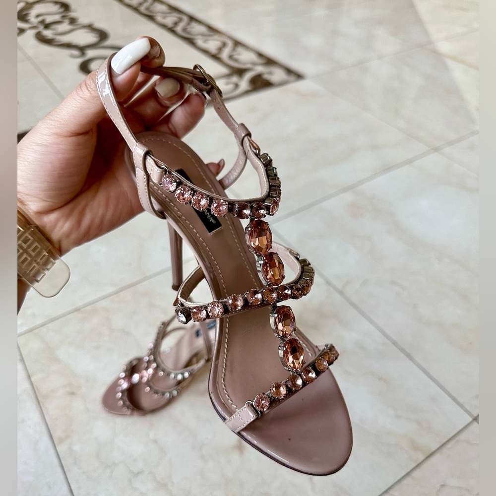Dolce & Gabbana Pink Crystal Embellished Patent Leather Sandals 37 Like New - Picture 4 of 9